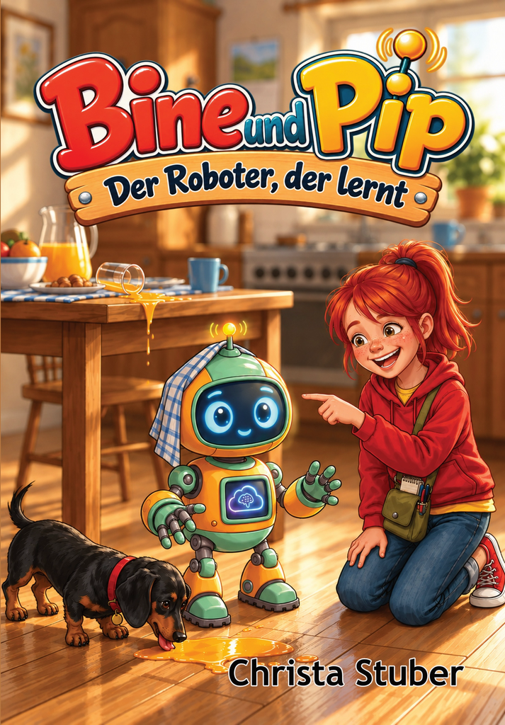 Buchcover zum Kinde-Comic:Bine und Pip: Der Der Roboter, der lernt